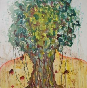 66 - bleeding tree - acryl- en aquarelverf en bister op canvas - 60x80