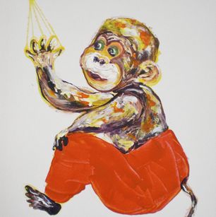 monkey is playing with lighting toy - acrylverf en stift op canvas - 4