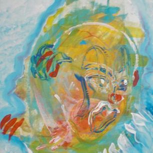 the cry from the clown - acrylverf en stift  op canvas - 40x50 - 2017