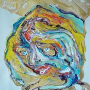 woman, waiting in the desert for her husband -acrylverf op canvas - 24